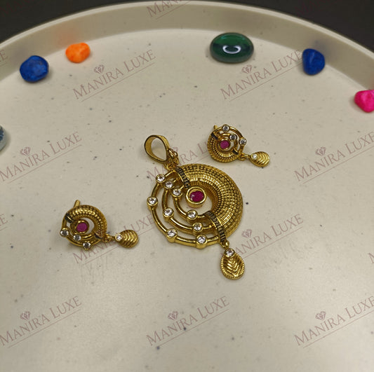 ORBIT BRASS GOLD PENDANT & EARRING SET