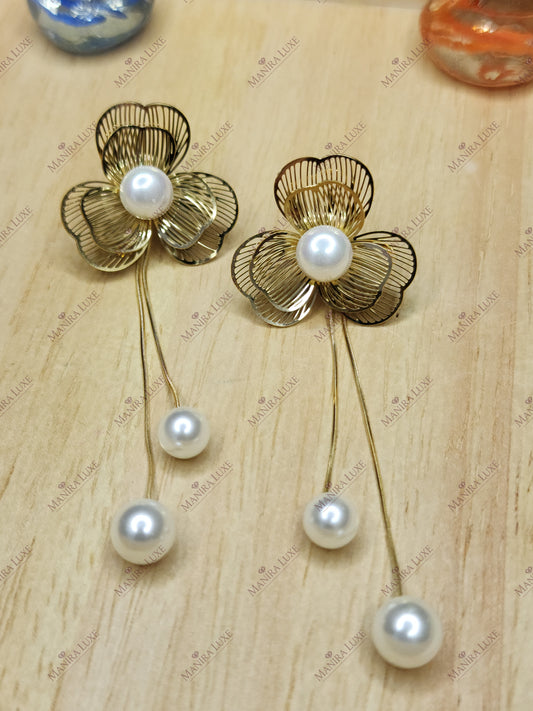 SOLAR FLORA TASSELS GOLD EARRINGS