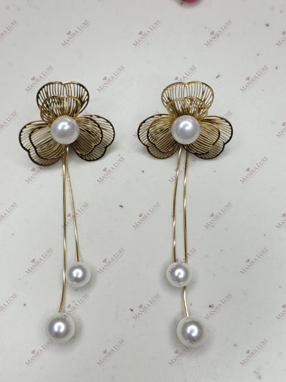 SOLAR FLORA TASSELS GOLD EARRINGS