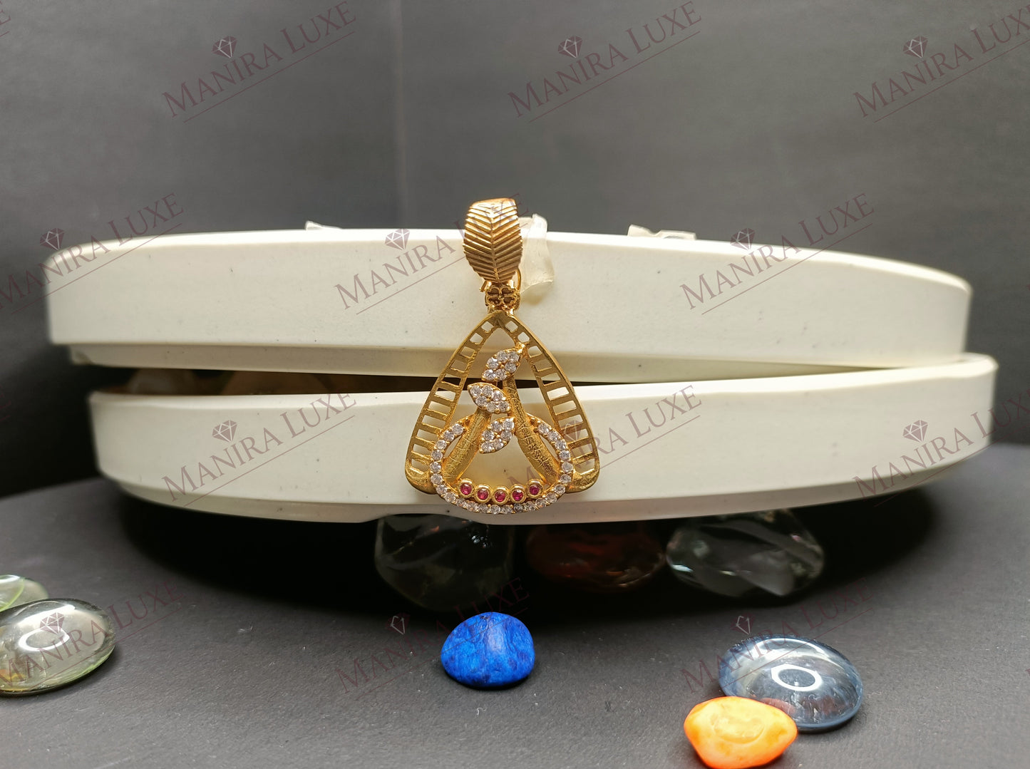 RUBY TEARDROP LATTICE ROSE GOLD PENDANT & EARRING SET