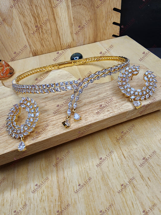 NOVA FROST CHOKER GOLD & SILVER NECKLACE WITH EARRINGS