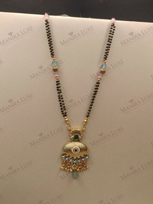 KUNDAN STYLE BRASS GOLD MANGALSUTRA SET