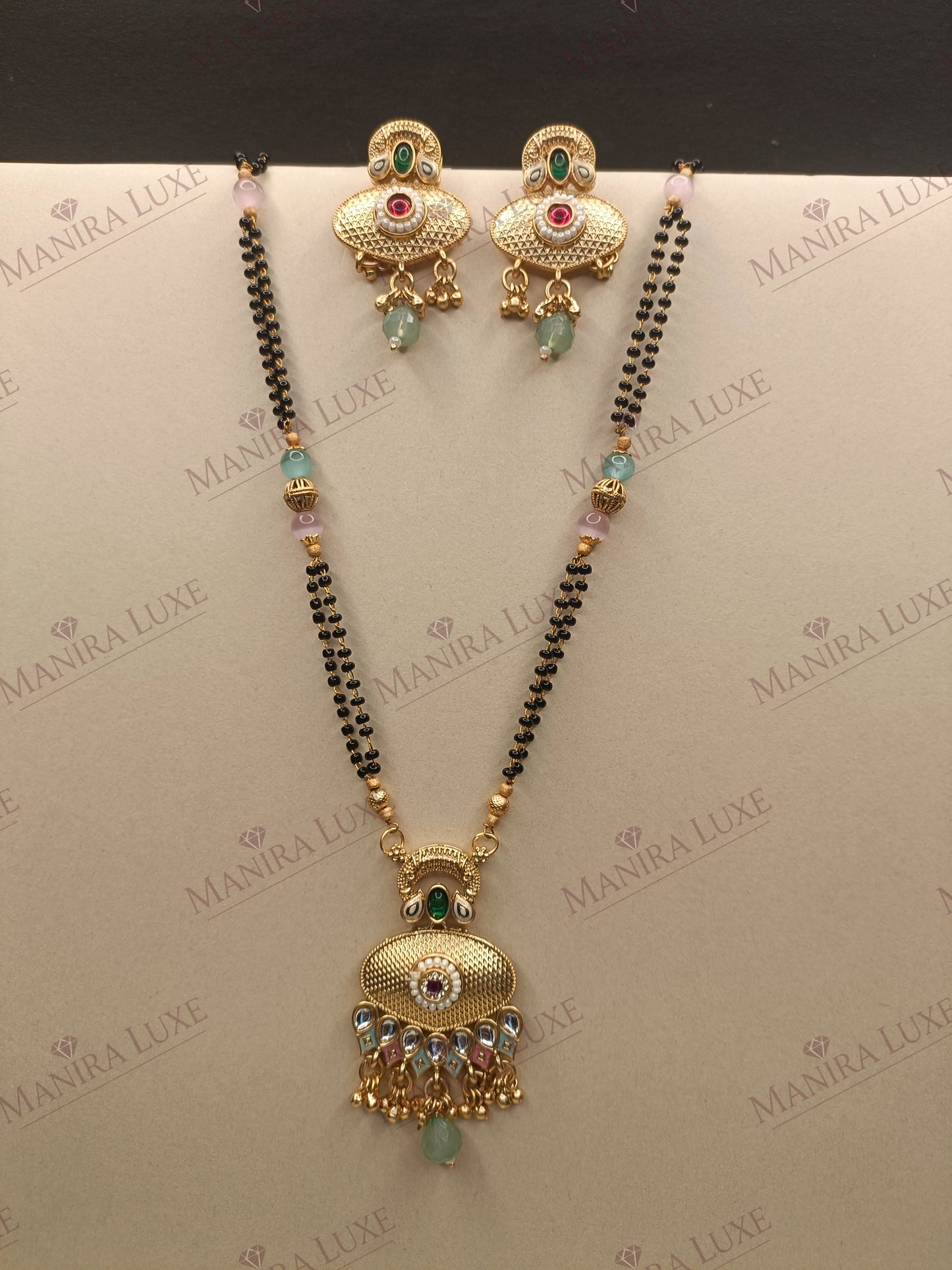 KUNDAN STYLE BRASS GOLD MANGALSUTRA SET