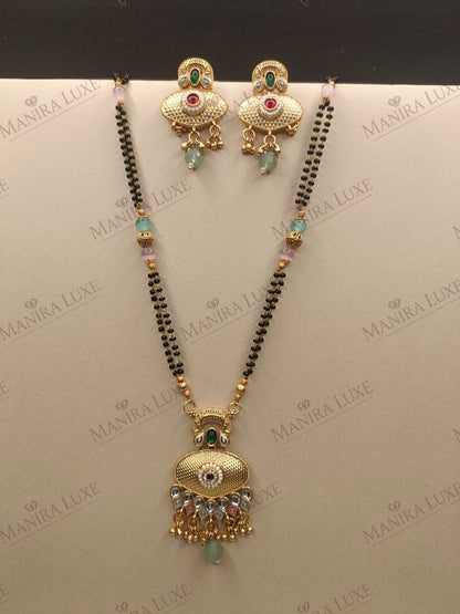 KUNDAN STYLE BRASS GOLD MANGALSUTRA SET