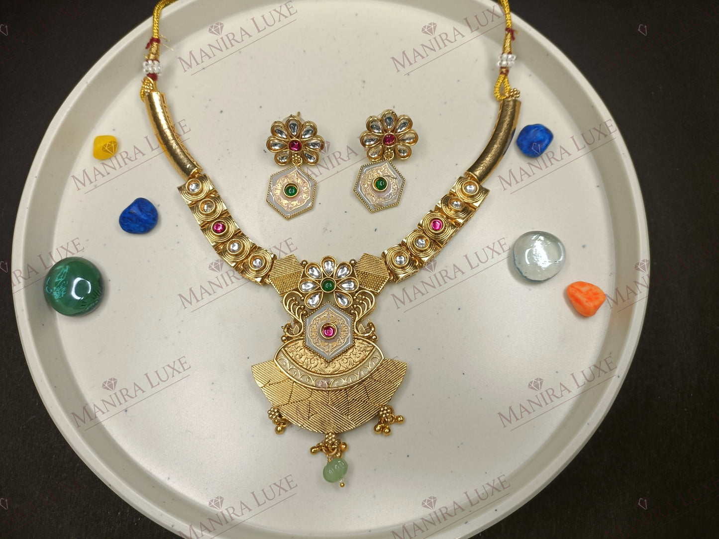 THE DECCAN DESIGNER GOLD CHOKER STYLE NECKLACE & EARRING SET