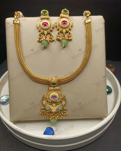 MEENAKARI FLORAL HASADI GOLD CHOKER STYLE NECKLACE & EARRING SET
