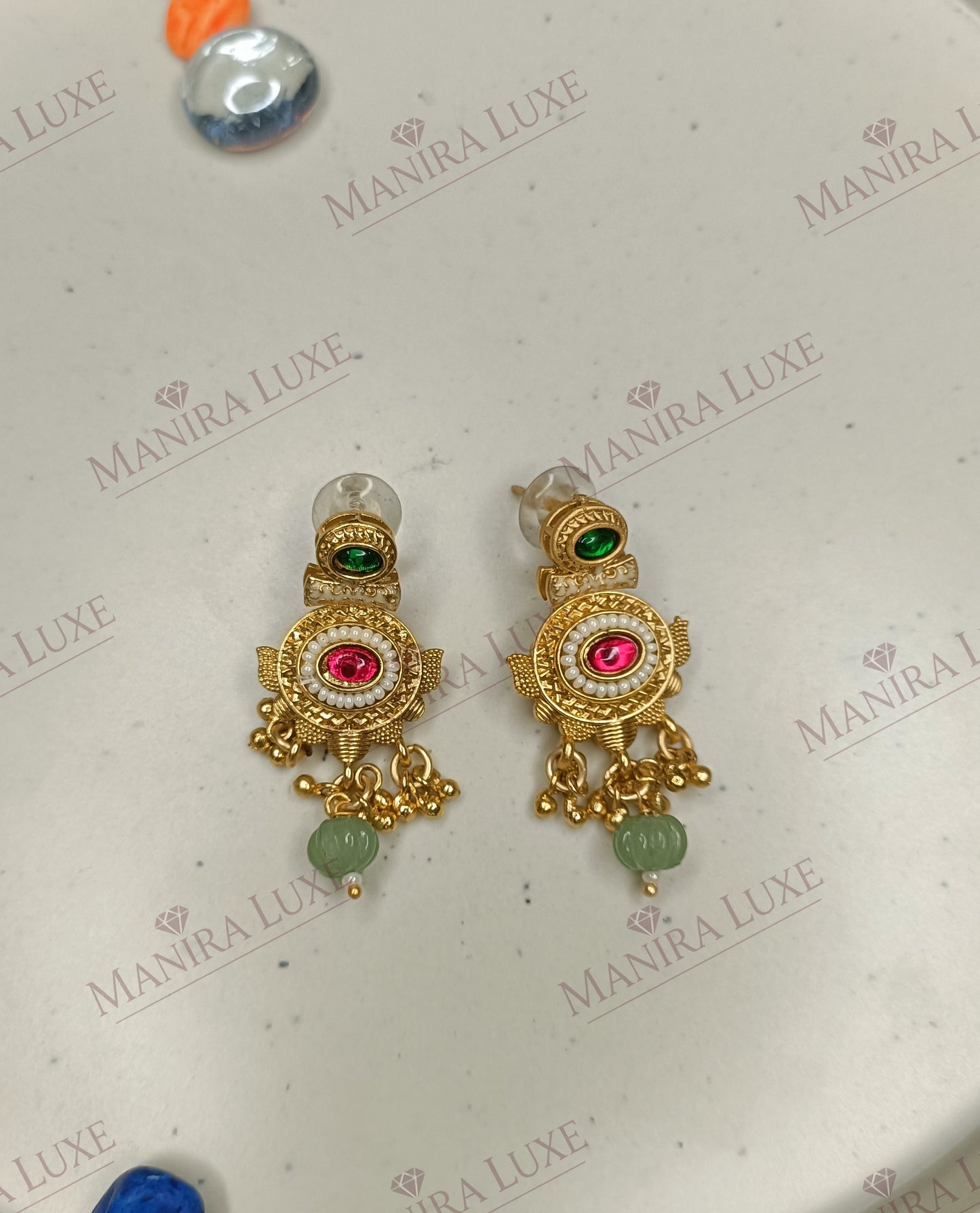 MEENAKARI FLORAL HASADI GOLD CHOKER STYLE NECKLACE & EARRING SET