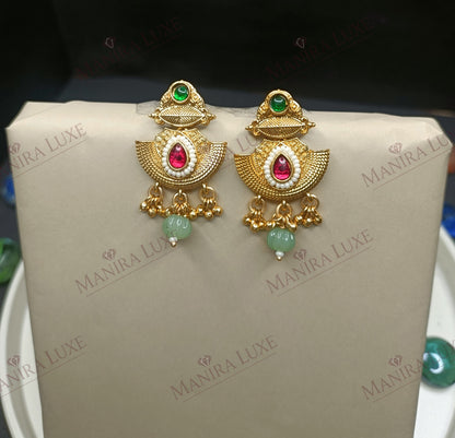 RUBY EMERALD RADIANCE GOLD CHOKER STYLE NECKLACE & EARRING SET