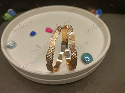 AETHELGARD WEAVE CNC CARVED ROSE GOLD BANGLES