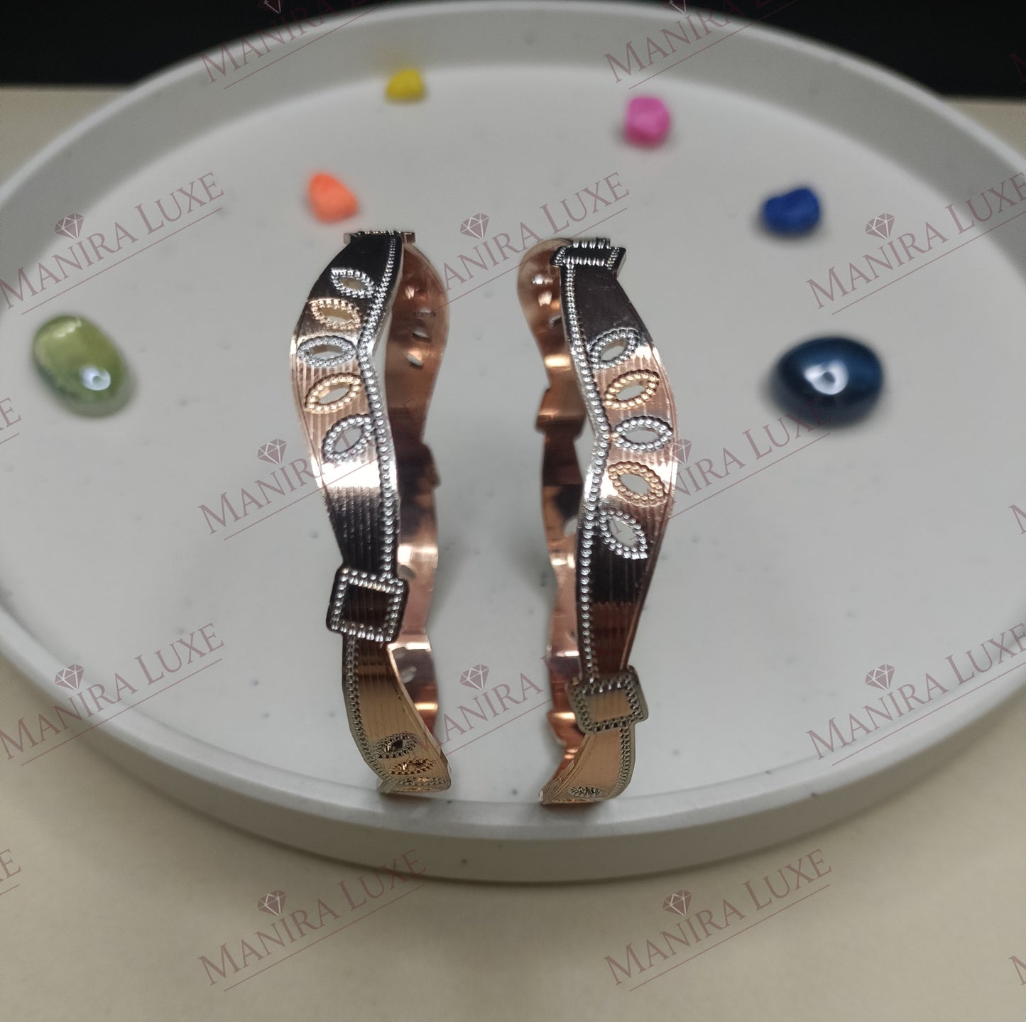 TEARDROP CASCADE CNC CARVED ROSE GOLD BANGLES