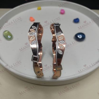 TEARDROP CASCADE CNC CARVED ROSE GOLD BANGLES