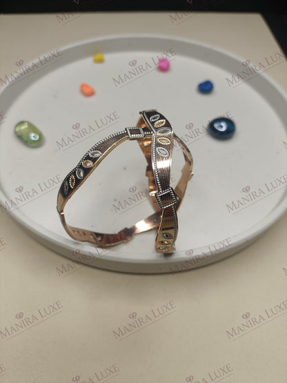 TEARDROP CASCADE CNC CARVED ROSE GOLD BANGLES