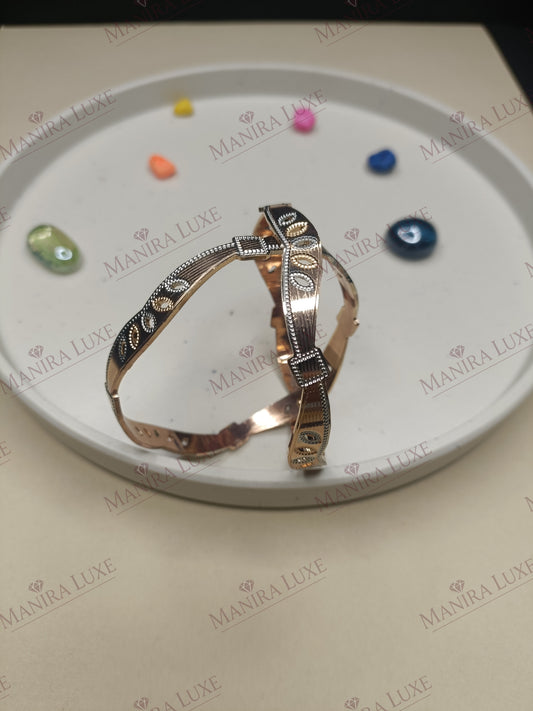 TEARDROP CASCADE CNC CARVED ROSE GOLD BANGLES
