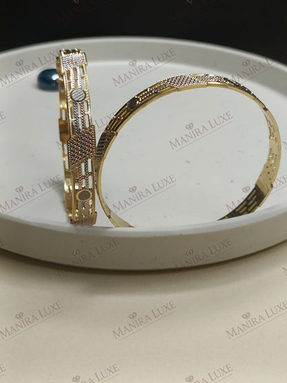 TRIO HARMONY CNC CARVED ROSE GOLD BANGLES
