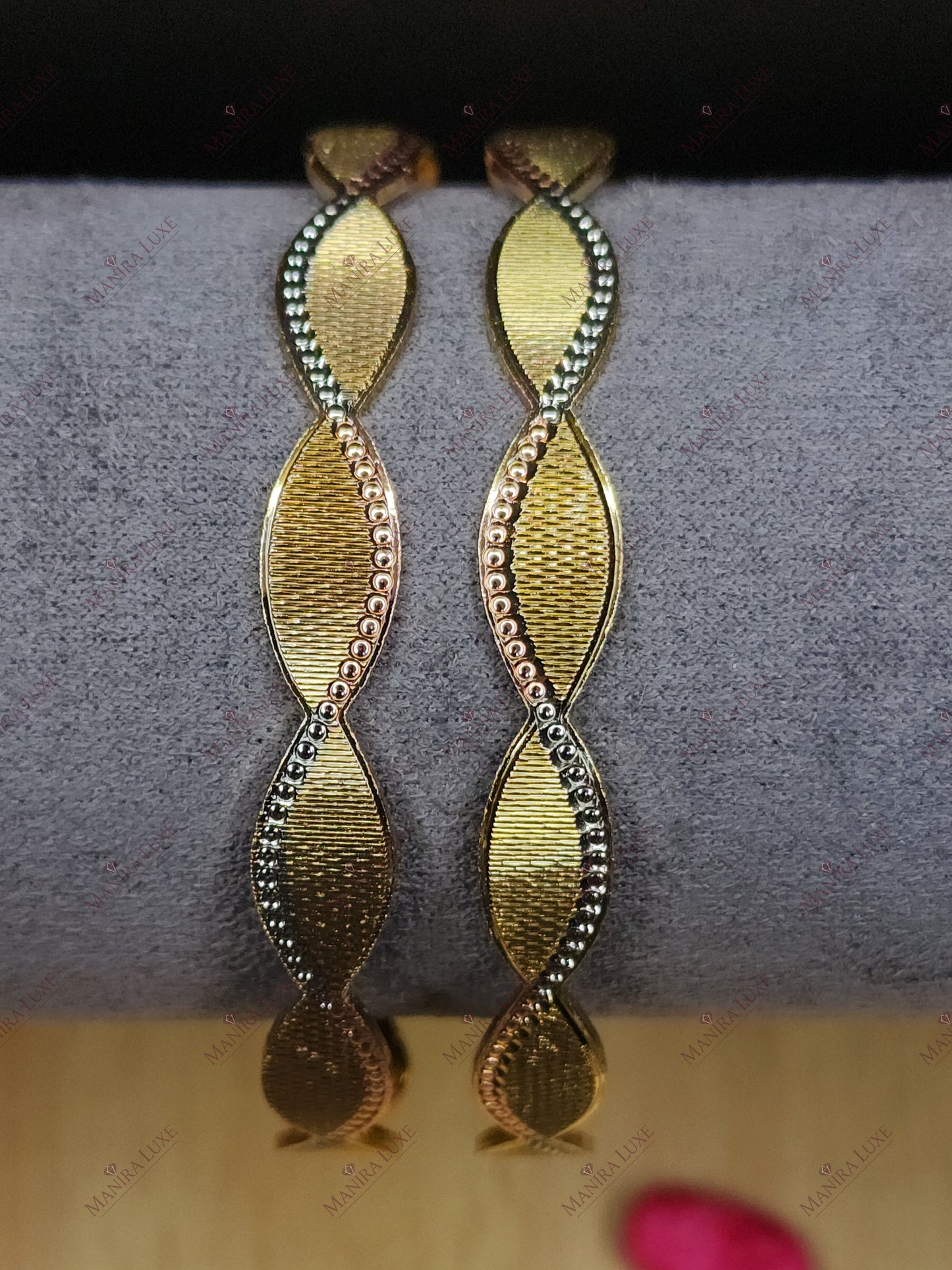 INFINITY WEAVE CNC CARVED ROSE GOLD BANGLES