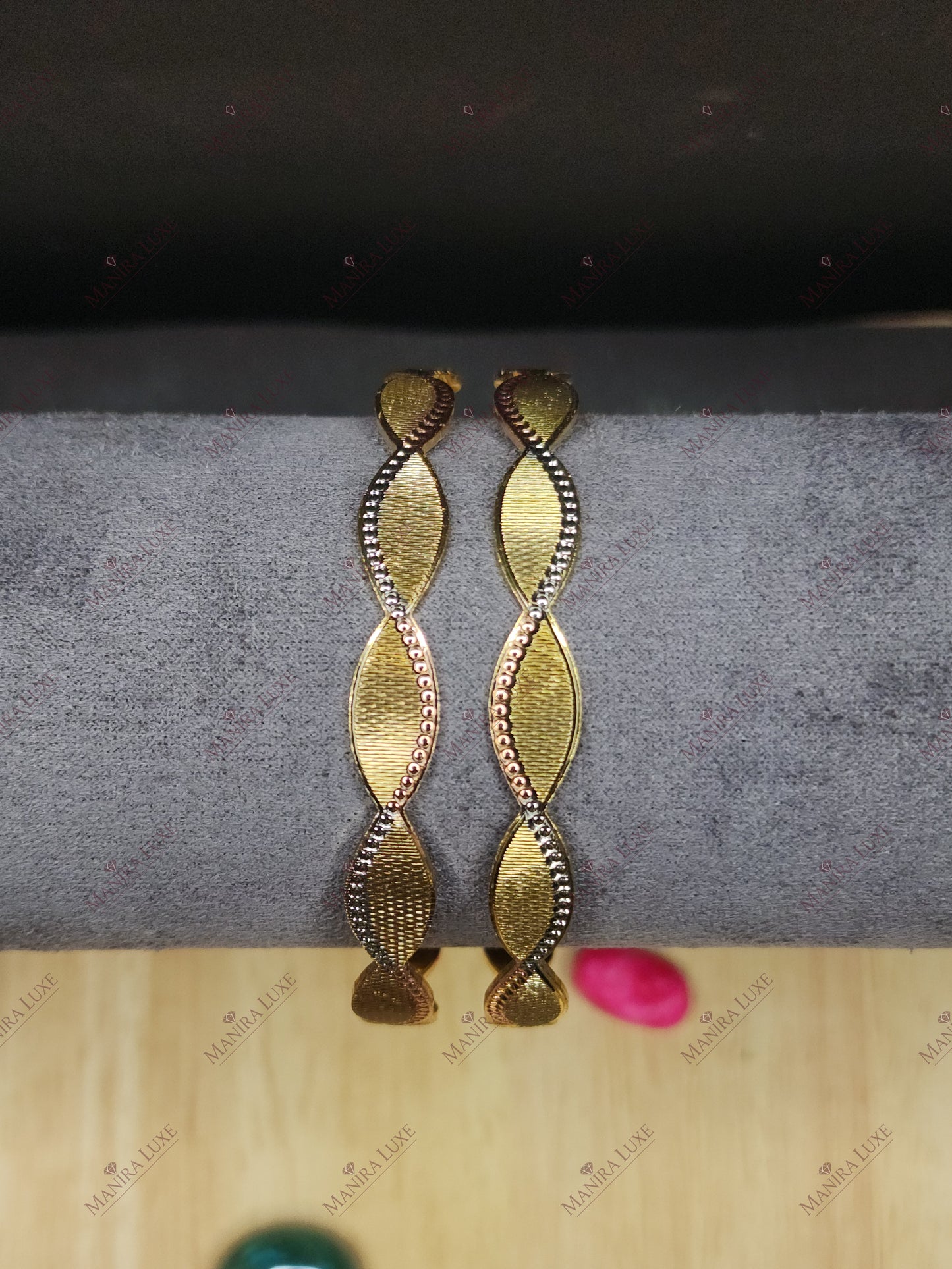 INFINITY WEAVE CNC CARVED ROSE GOLD BANGLES