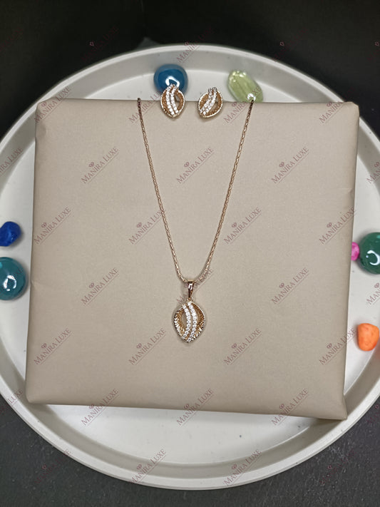 GILDED LEAF ROSE GOLD NECKLACE WITH EARRINGS