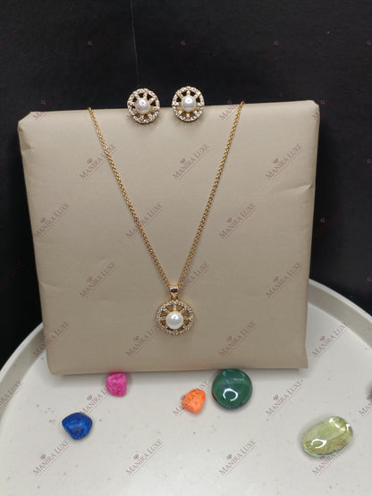 SUNBURST HALO ROSE GOLD NECKLACE WITH EARRINGS