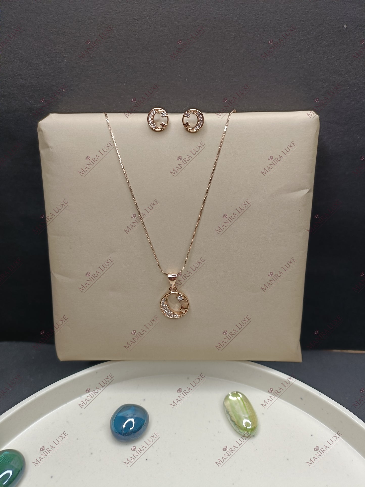 STARRY NIGHT ROSE GOLD NECKLACE WITH EARRINGS