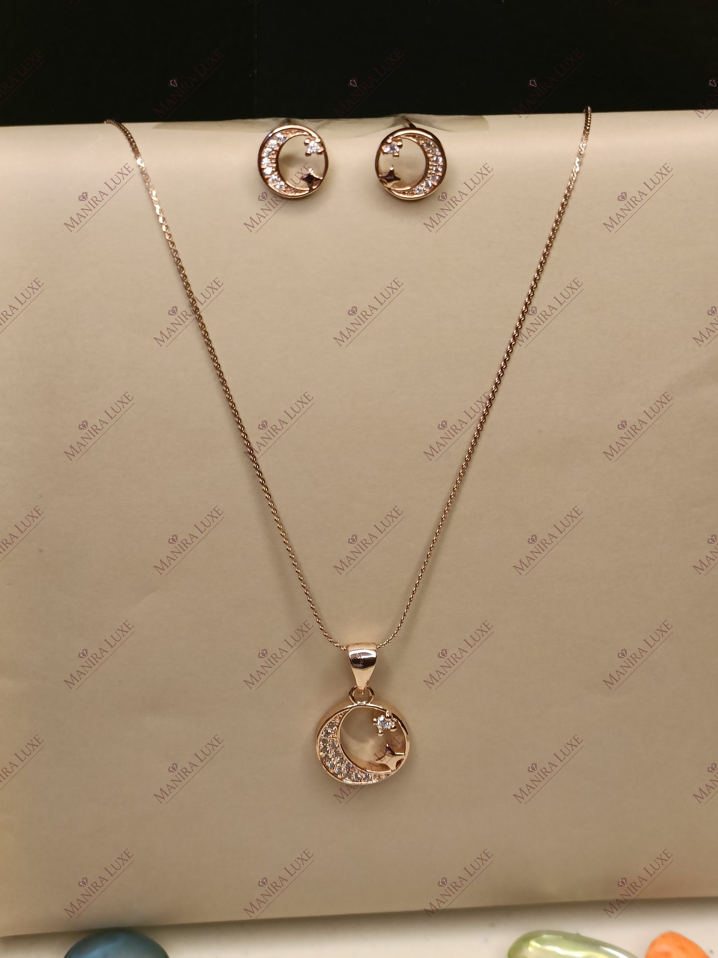 STARRY NIGHT ROSE GOLD NECKLACE WITH EARRINGS
