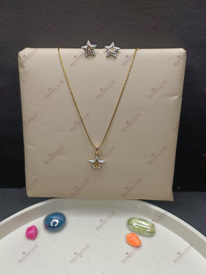 MINIMALIST STAR ROSE GOLD NECKLACE WITH EARRINGS