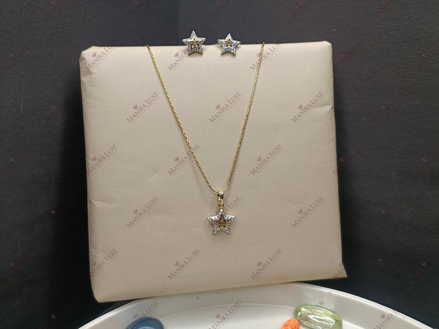 MINIMALIST STAR ROSE GOLD NECKLACE WITH EARRINGS