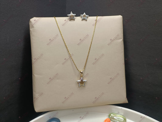 MINIMALIST STAR ROSE GOLD NECKLACE WITH EARRINGS