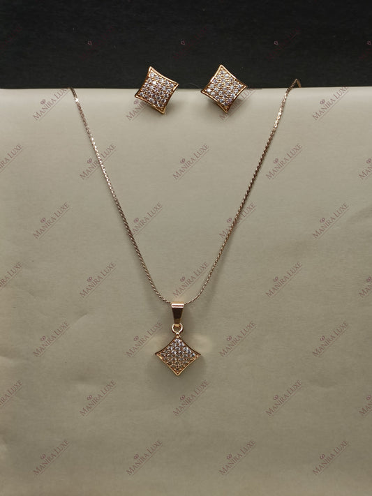 ROSE QUARTZ RADIANCE ROSE GOLD NECKLACE WITH EARRINGS