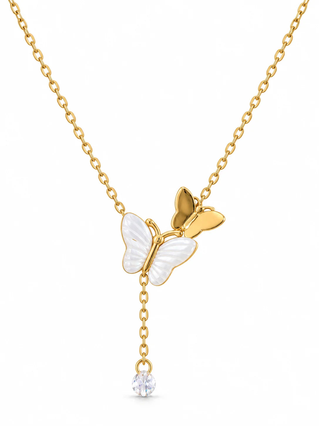 Twin Butterfly Gold Necklace with Crystal