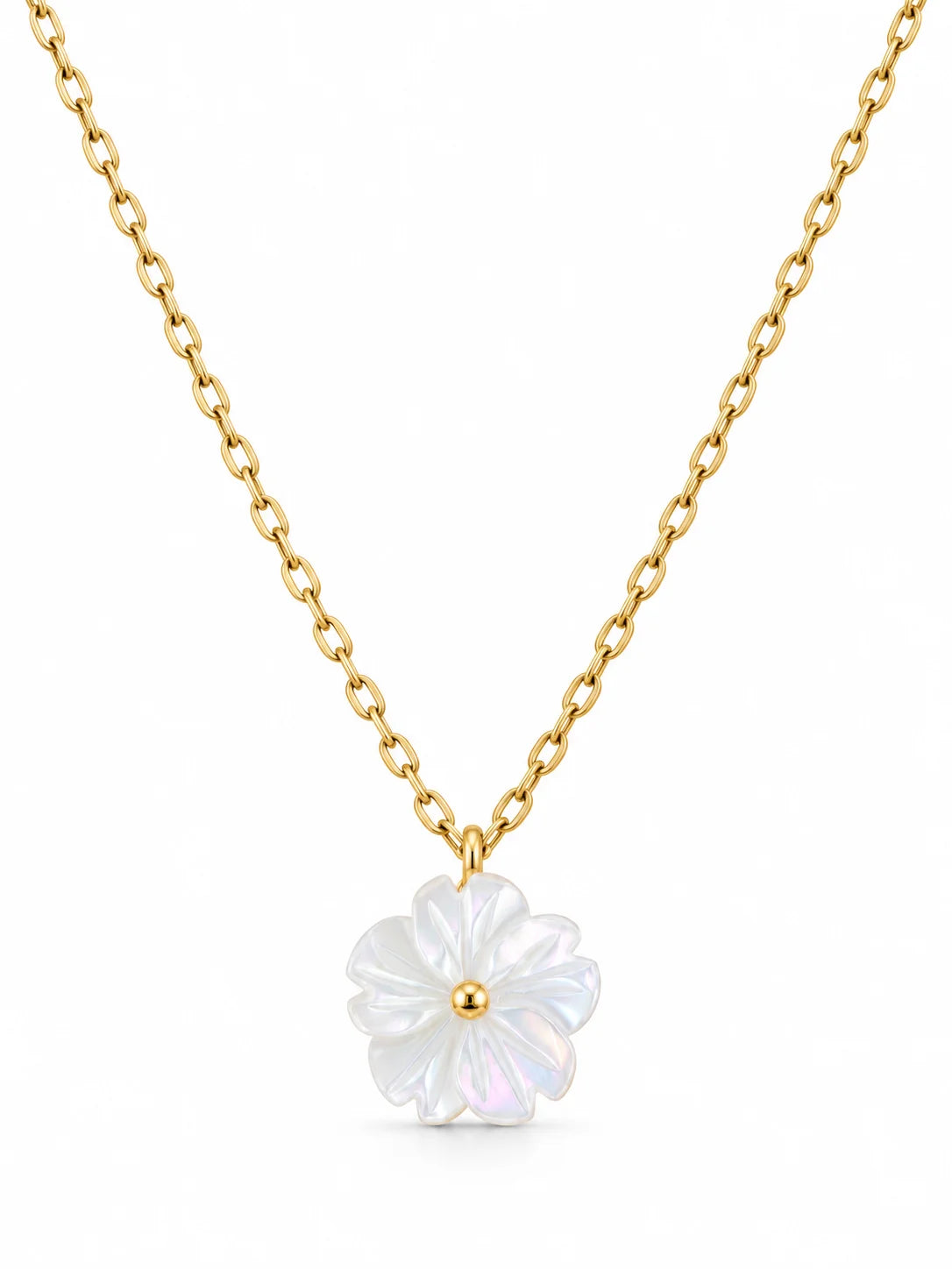 Gold Mother-of-Pearl Flower Necklace