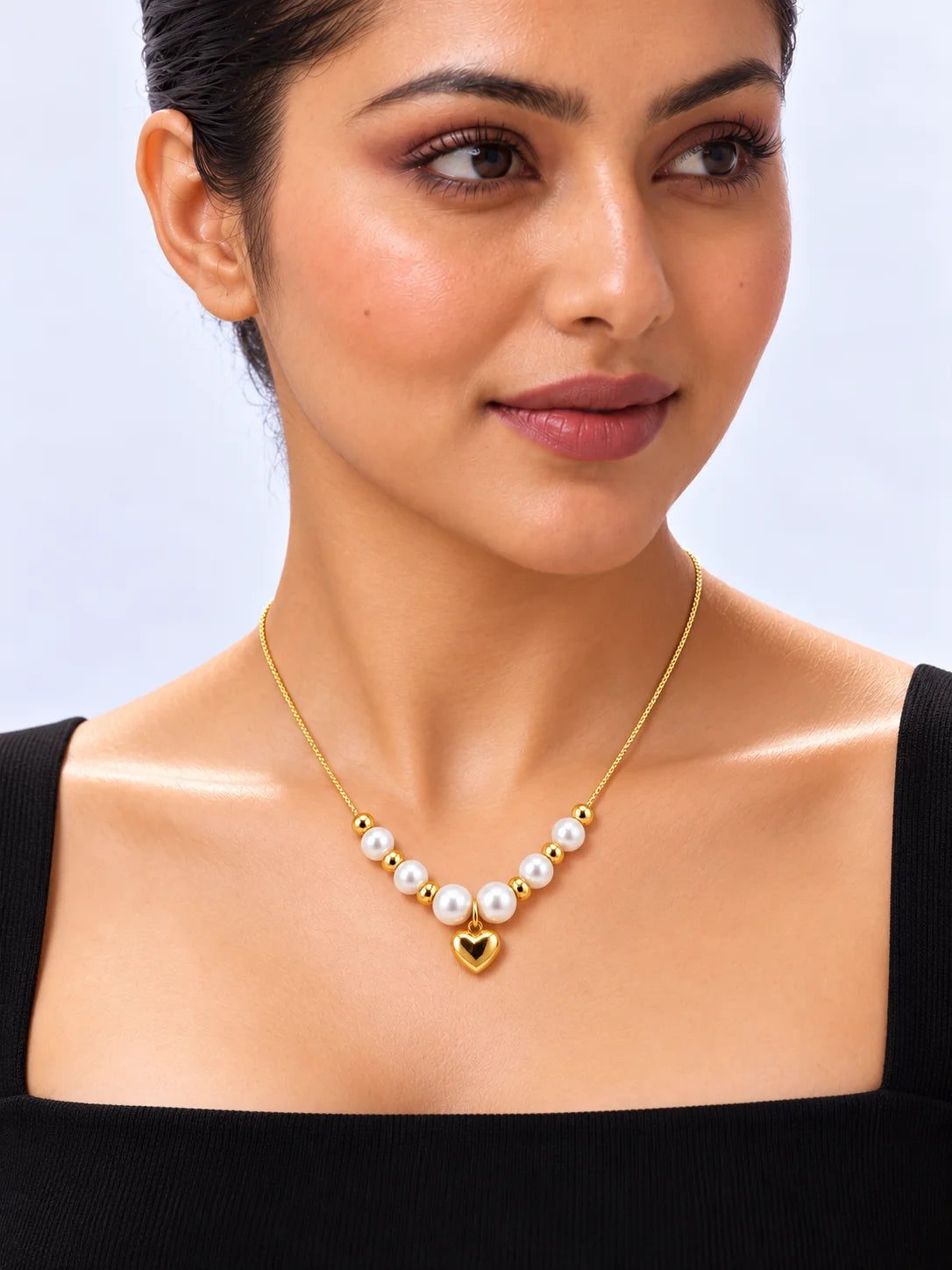 Gold Pearl Heart Necklace