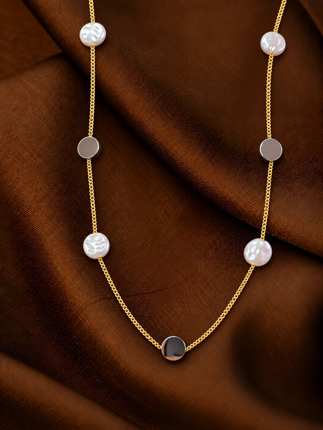 Seven-Station Pearl and Silver Necklace