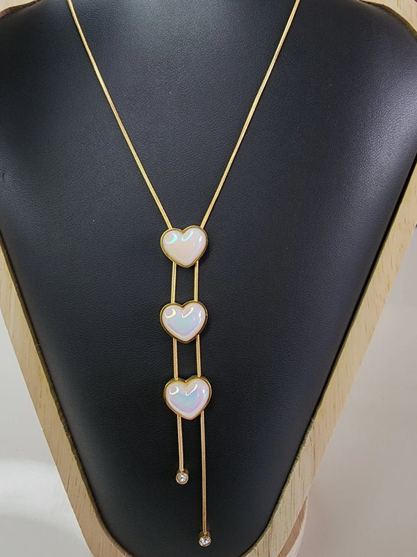 Iridescent Triple-Heart Gold Necklace