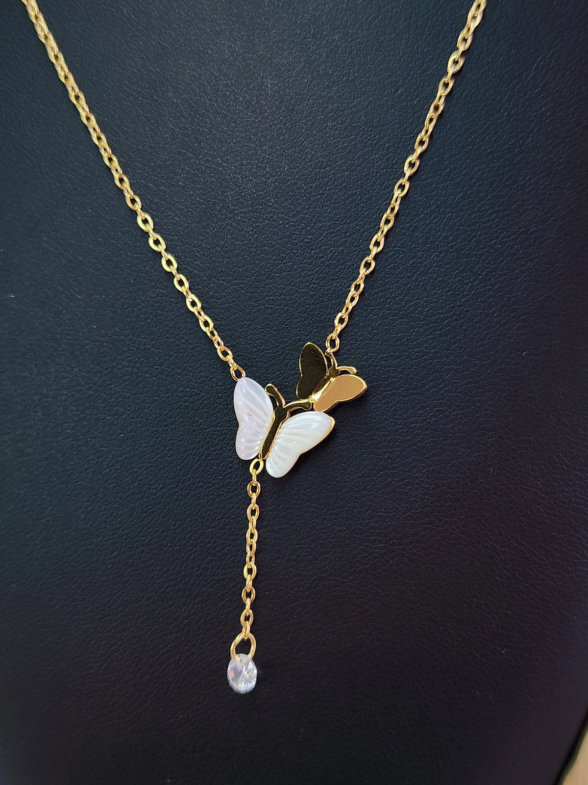 Twin Butterfly Gold Necklace with Crystal