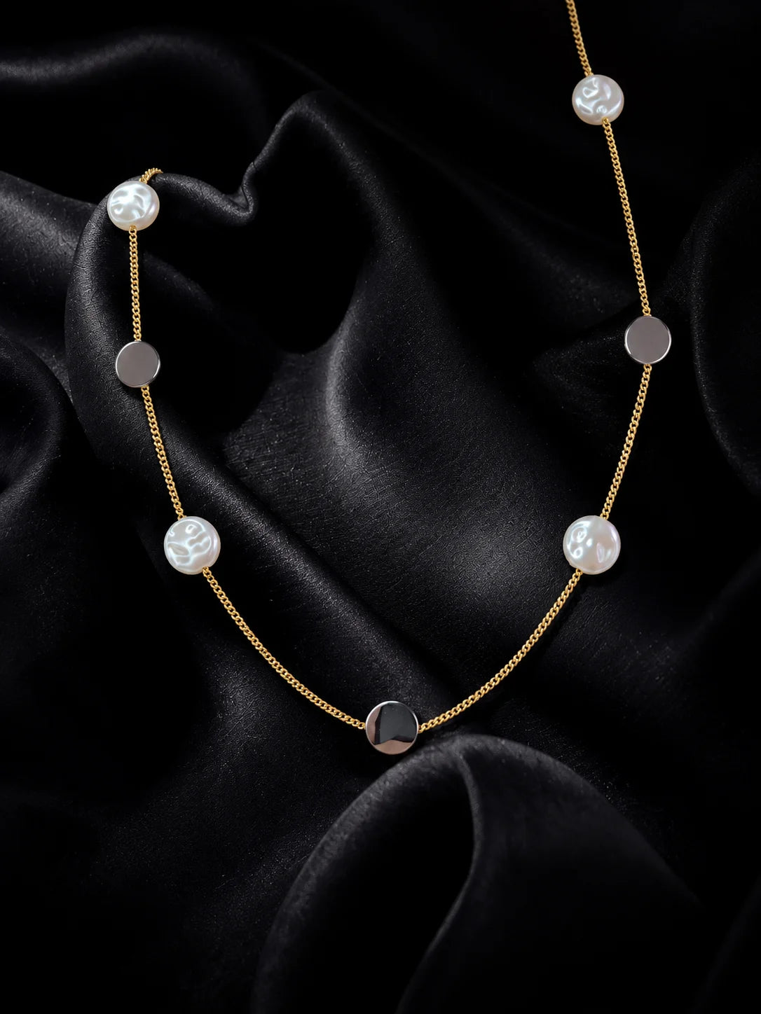 Seven-Station Pearl and Silver Necklace