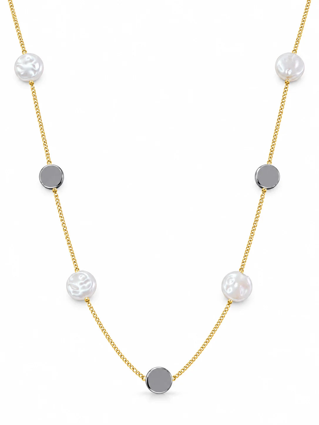 Seven-Station Pearl and Silver Necklace