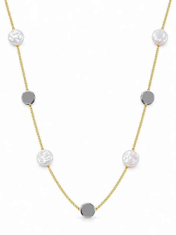 Seven-Station Pearl and Silver Necklace
