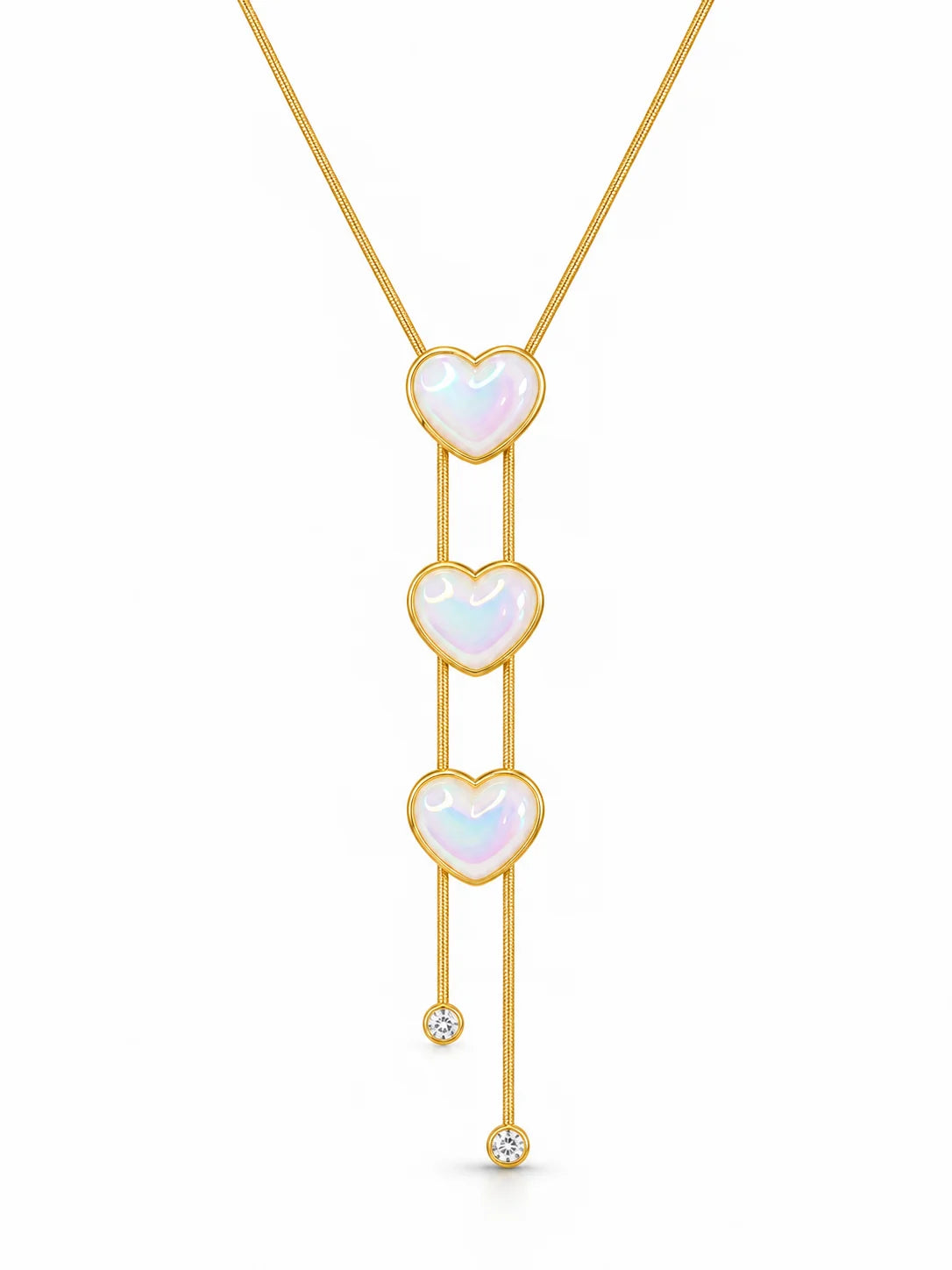 Iridescent Triple-Heart Gold Necklace