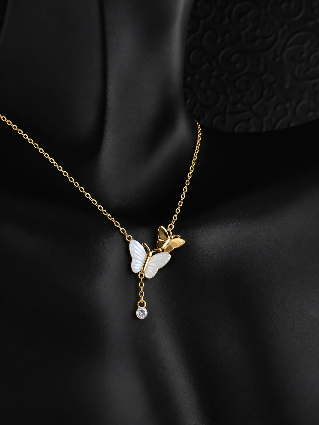 Twin Butterfly Gold Necklace with Crystal