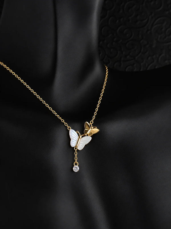 Twin Butterfly Gold Necklace with Crystal